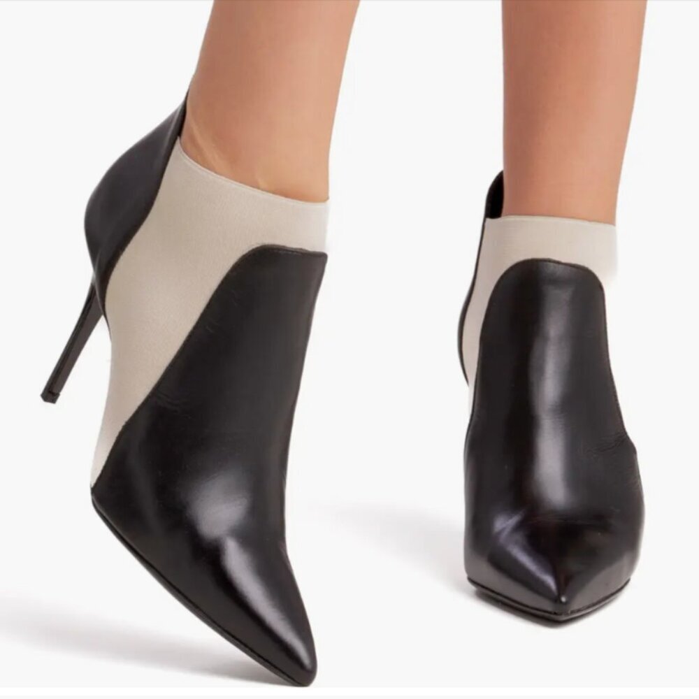 BEAUTIISOLES Abby Pointed‎ Toe Bootie Black White Stiletto Heel Size 10 NEW